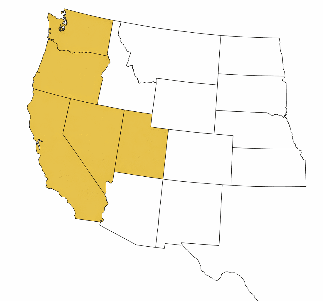 Map of West Coast States for Commercial Diving